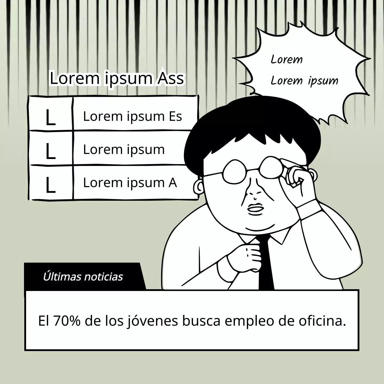 Concepto de dibujos animados en blanco y negro, neutro, escrito a mano, con empatía de oficinista.
