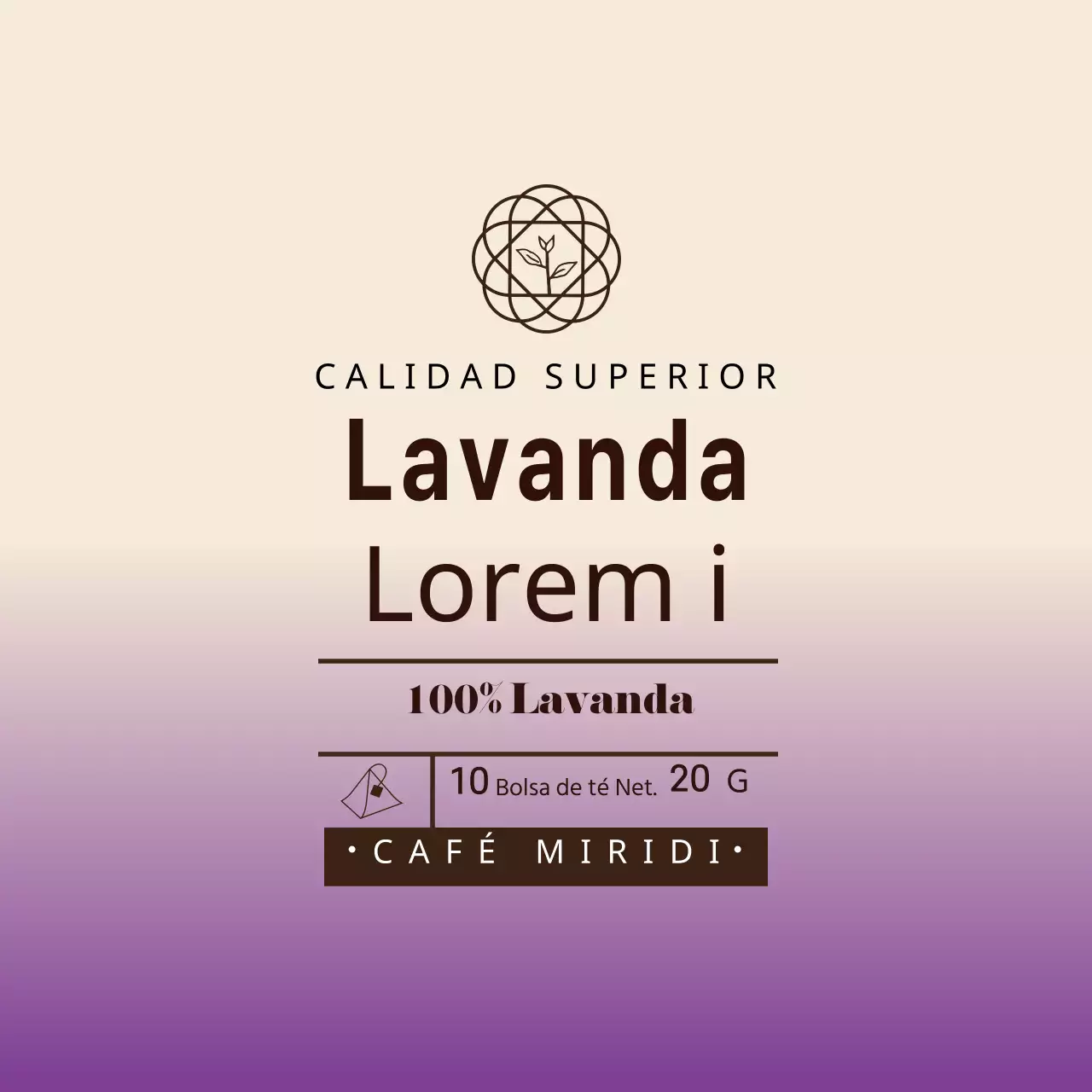 Etiqueta de té café lavanda púrpura marfil ilustrada
