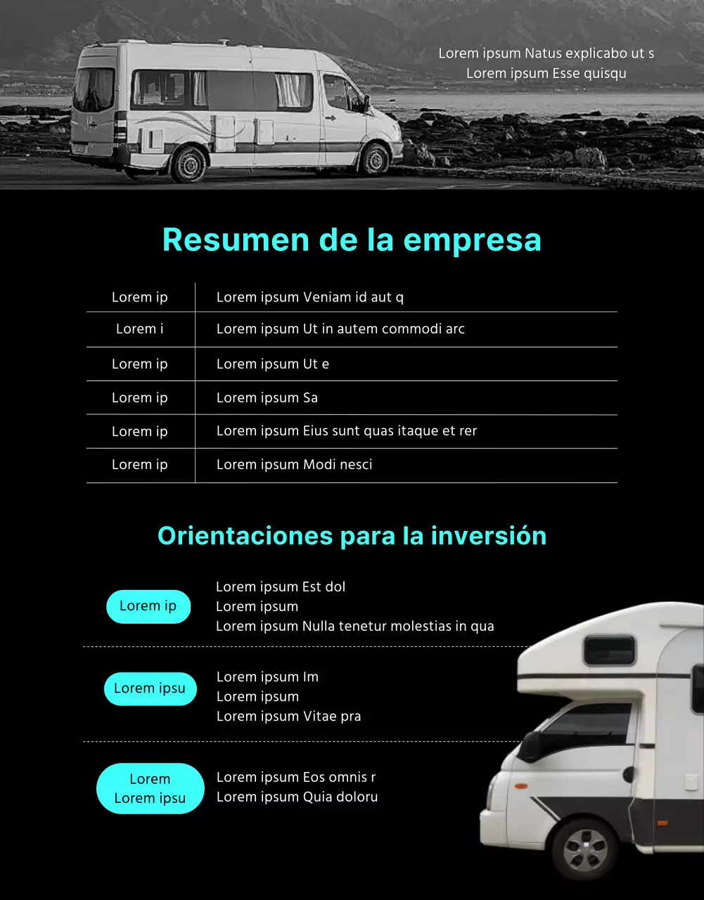 Una autocaravana sencilla con colores oscuros y toques de menta Saber más