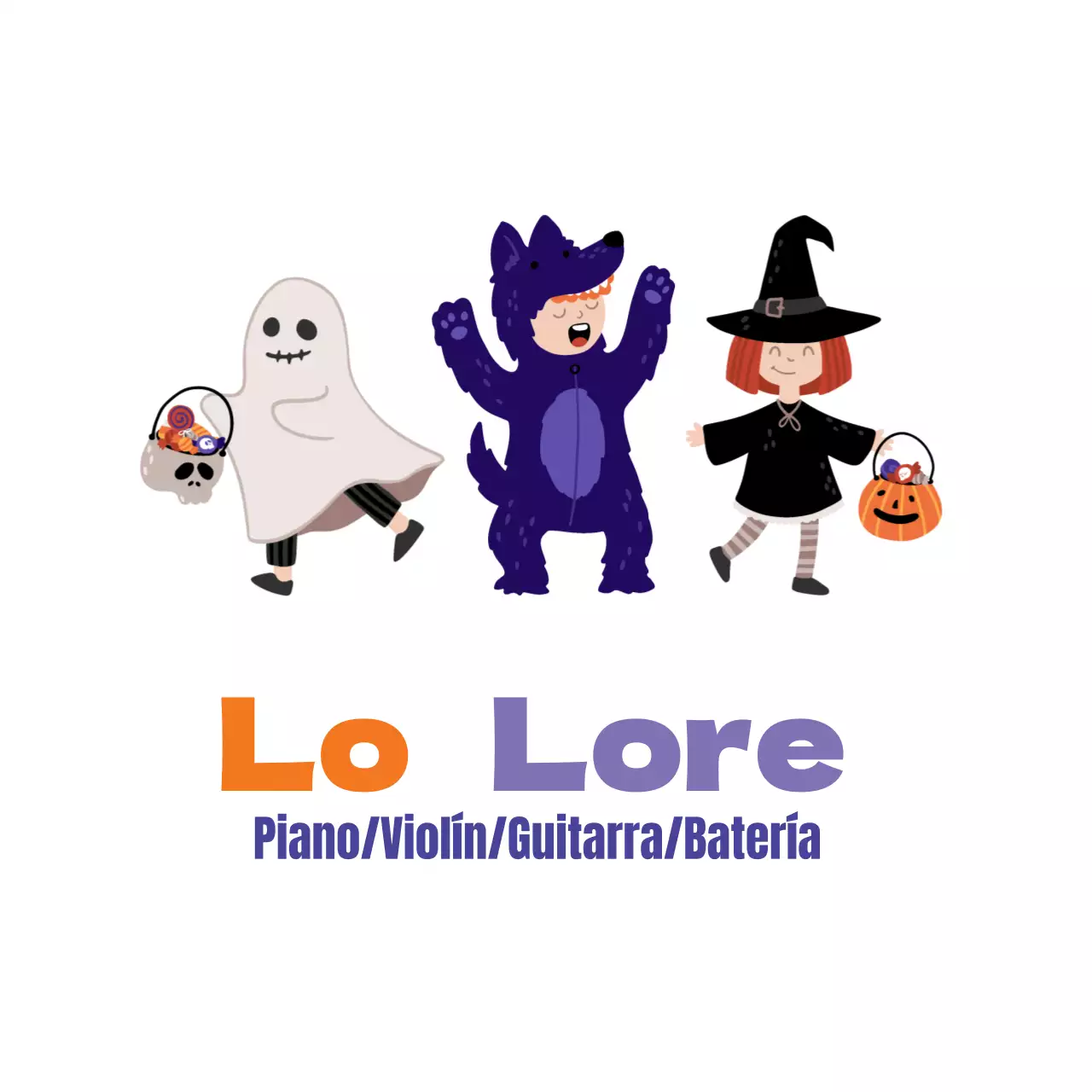 Naranja púrpura lindo ilustración de Halloween promoción de la escuela de música