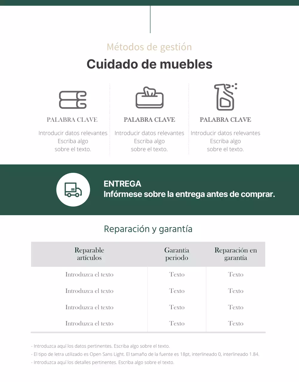Página de detalles del mobiliario