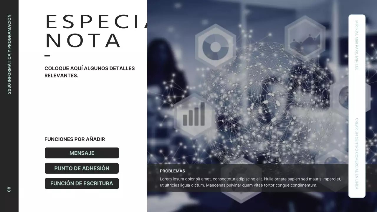 Presente una visión limpia del proyecto con gráficos en negro y menta