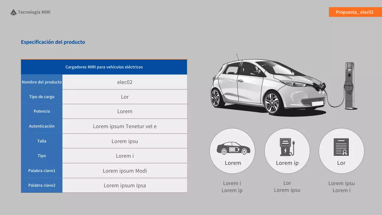 Propuesta de suministro de cargadores azules y naranjas para vehículos eléctricos