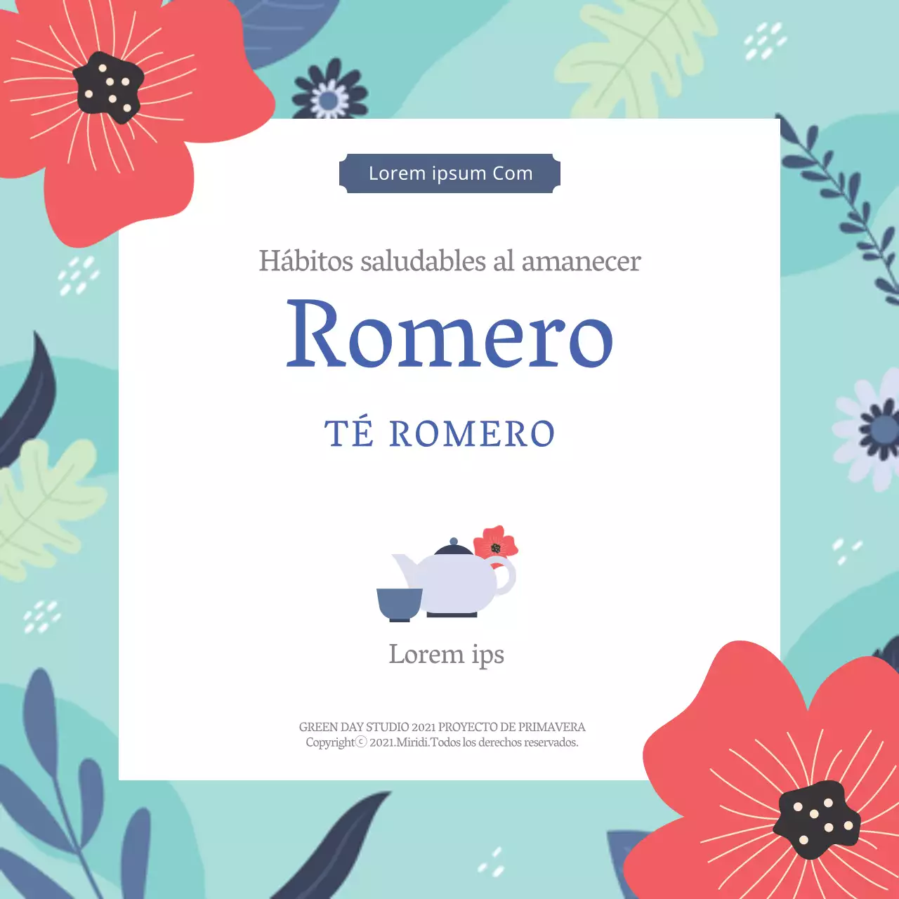 Azul ilustración ordenada alimentos romero etiqueta de té