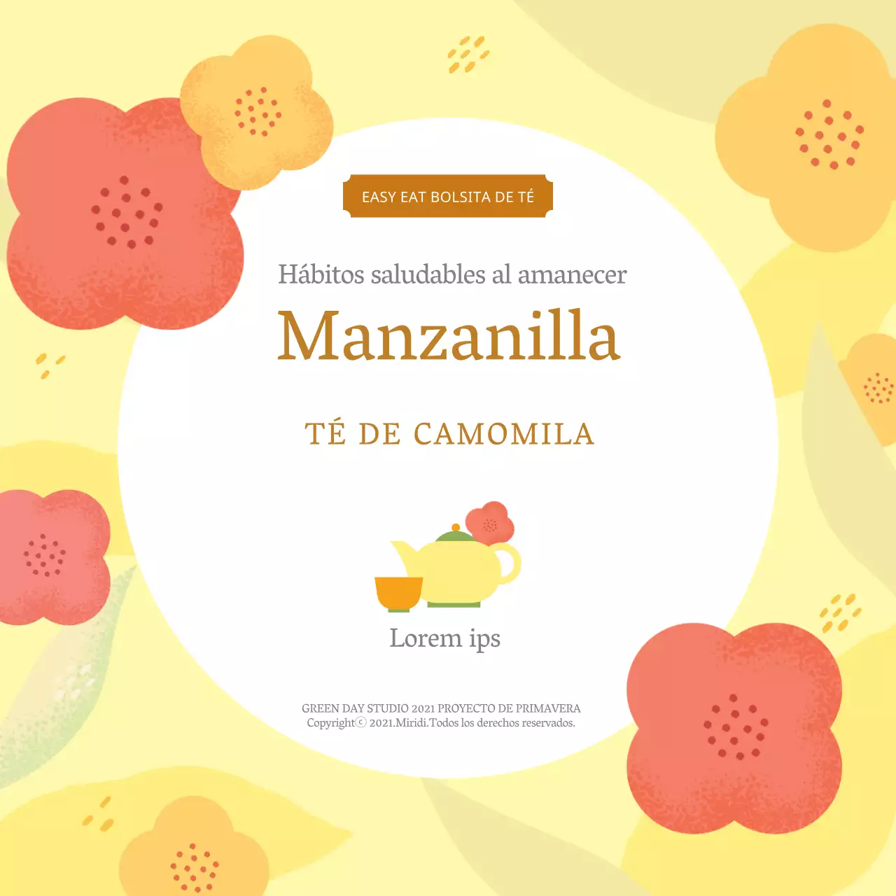 Amarillo ilustración ordenada etiqueta de té de manzanilla alimentos
