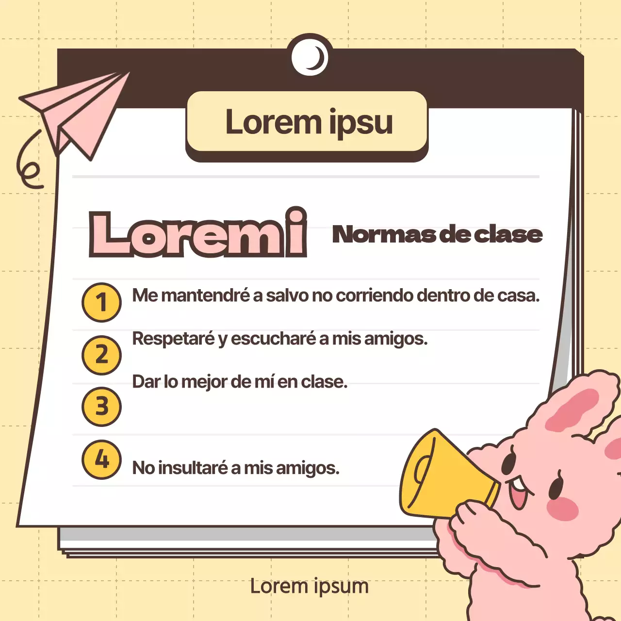 Personaje amarillo saltarín Normas del aula