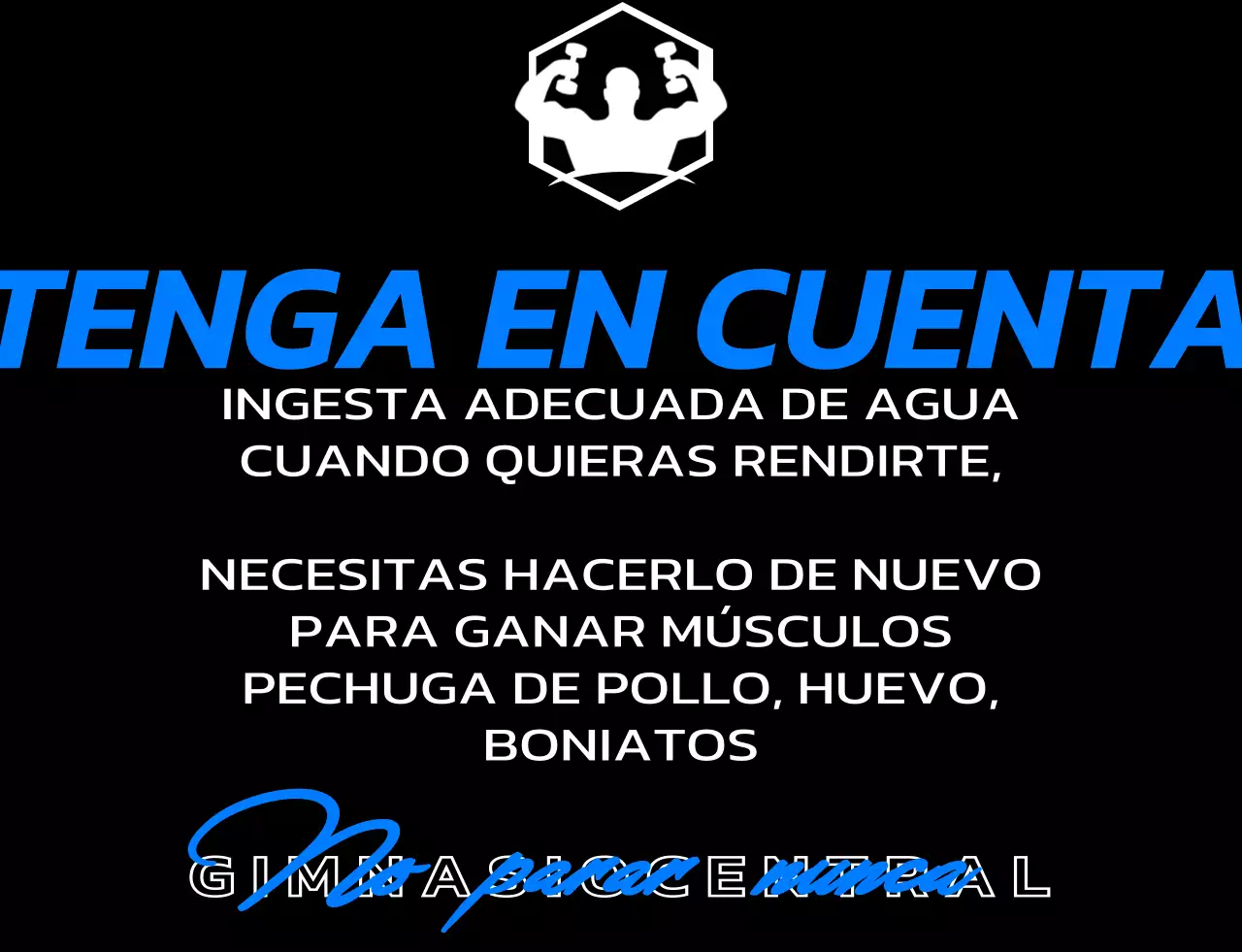Un diseño exclusivo para socios con el logotipo del gimnasio en azul y negro y texto relacionado con el entrenamiento.