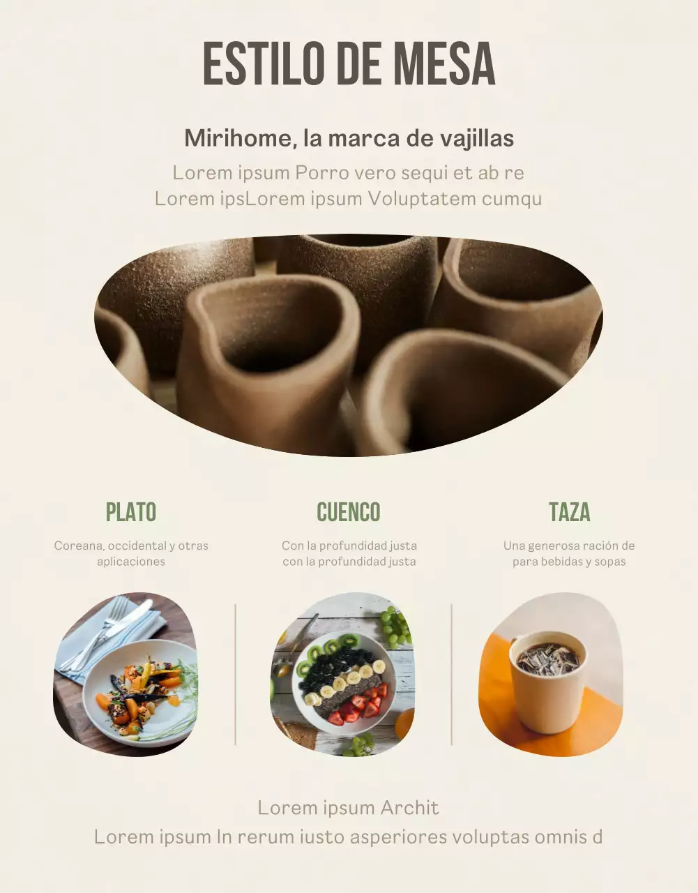 Presentamos un sencillo juego de porcelana en beige y verde