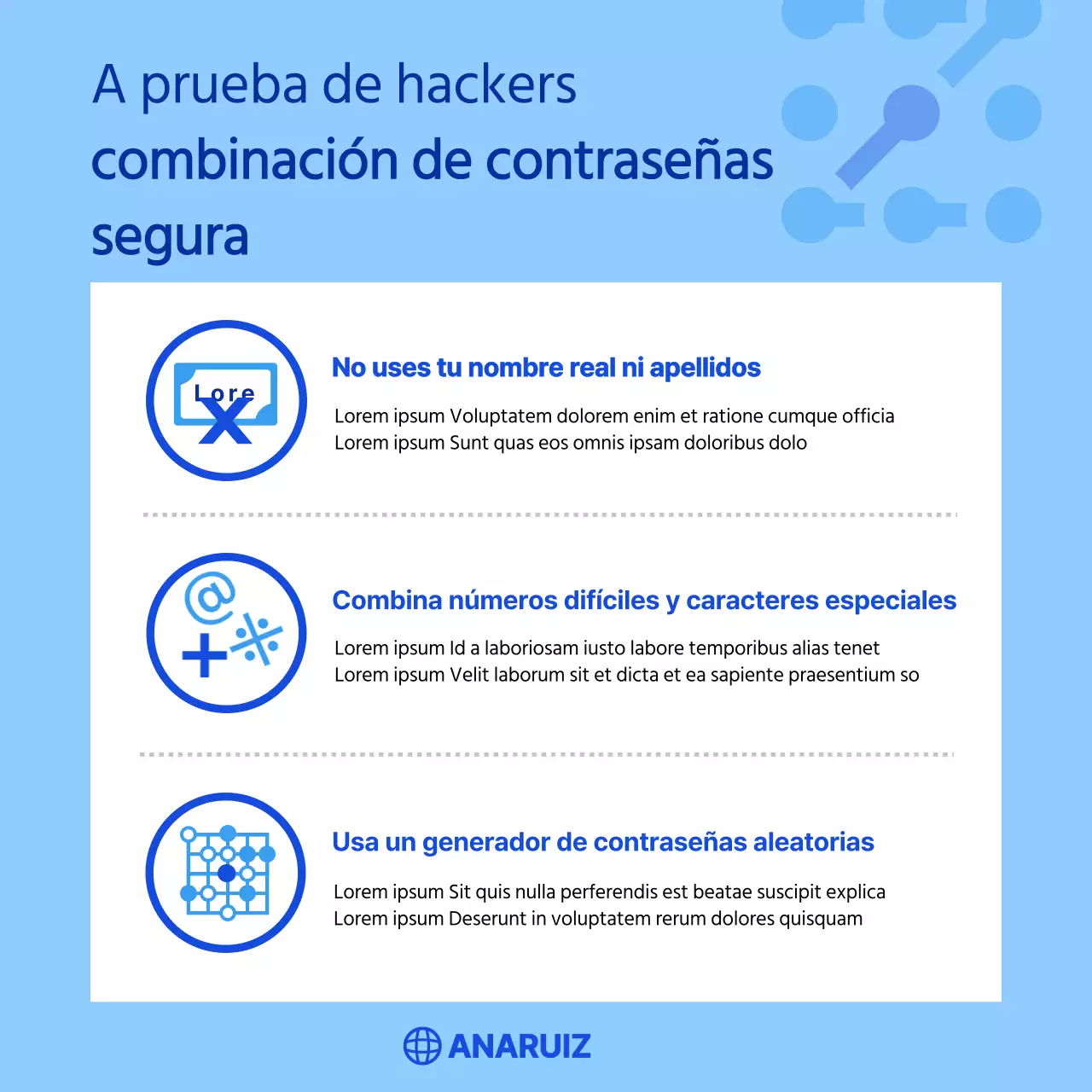 Consejos de combinación de contraseñas de la empresa de la red azul