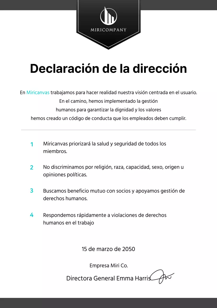 Un manifiesto empresarial limpio en negro y menta