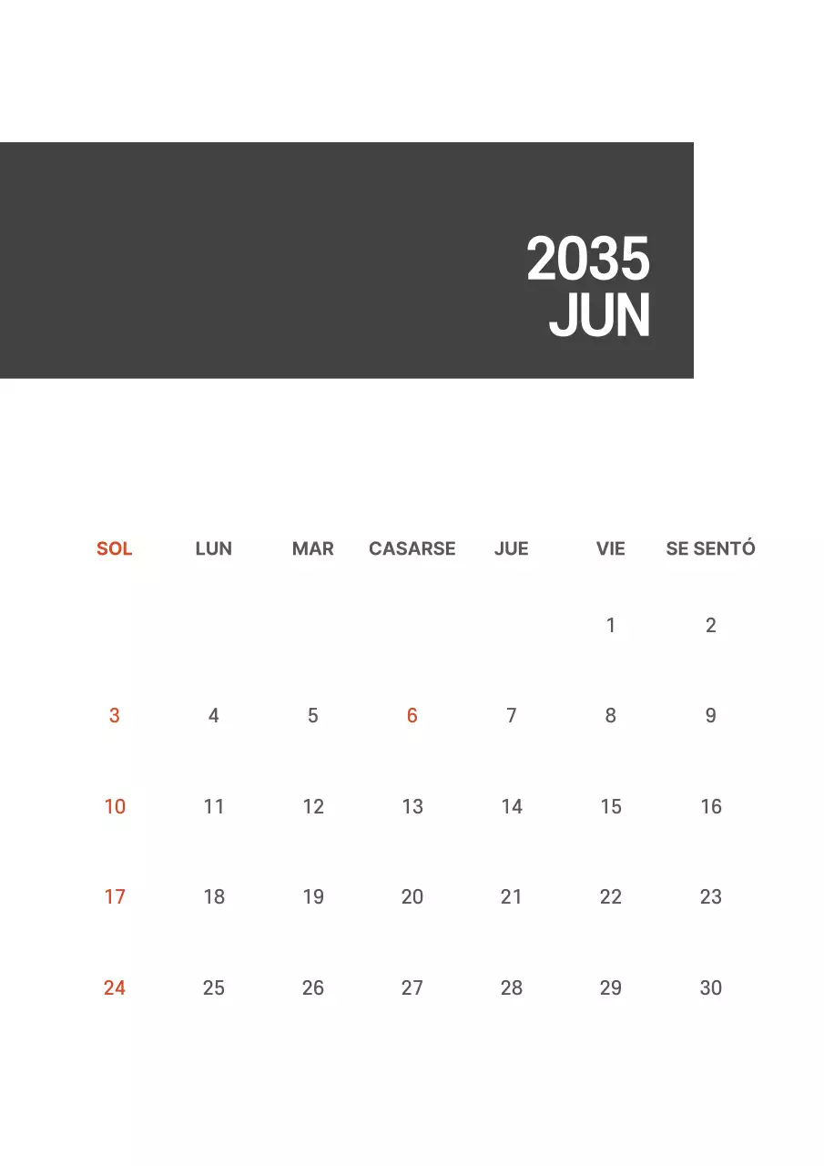 Sencillo calendario rayado en blanco y negro