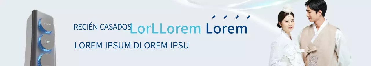 Banner de venta de electrodomésticos de verano para recién casados en azul y azul claro