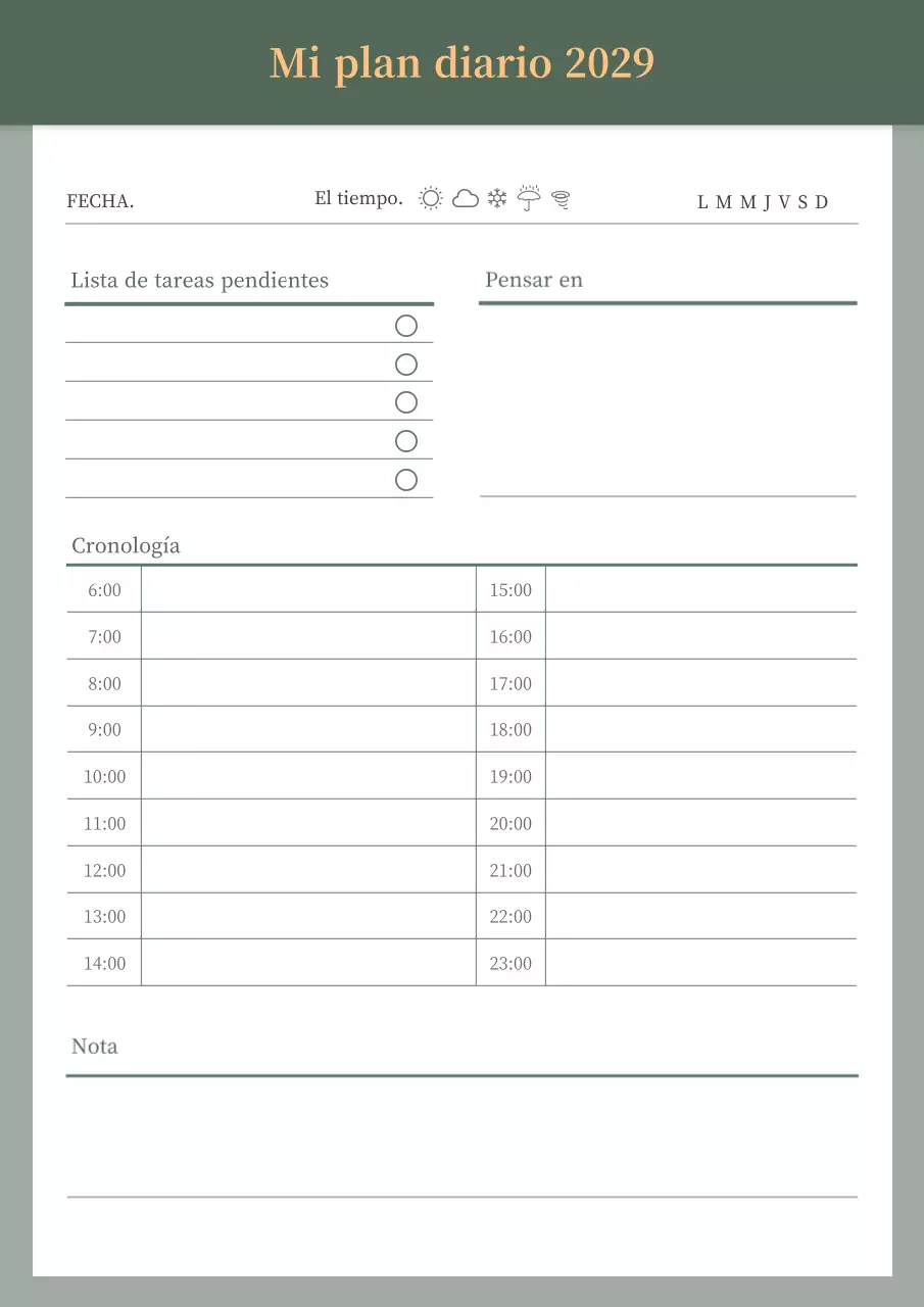Planificador diario en verde y naranja
