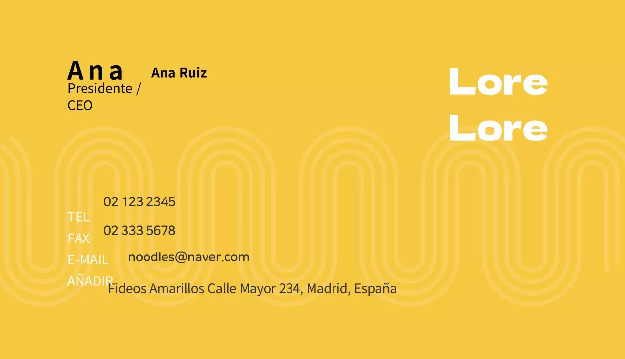 Tarjeta de visita de restauración tradicional amarilla