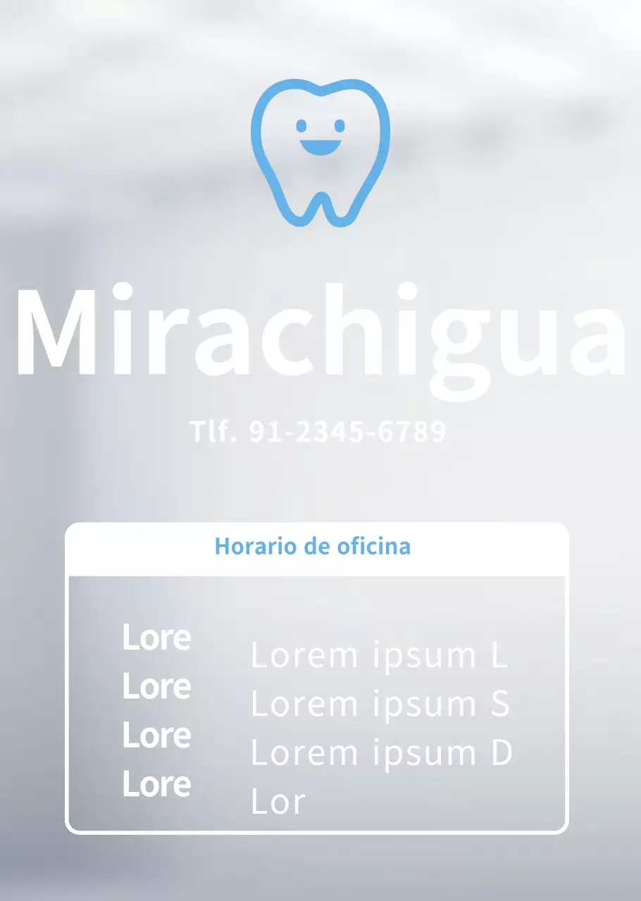 Póster de horario de consulta con logotipo dental en azul claro para clínica