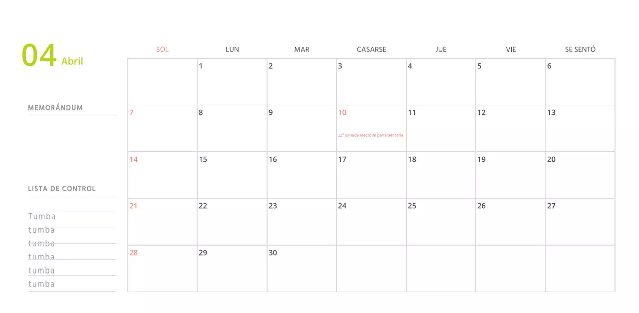 Bonito calendario de sobremesa ilustrado de temática familiar en color verde