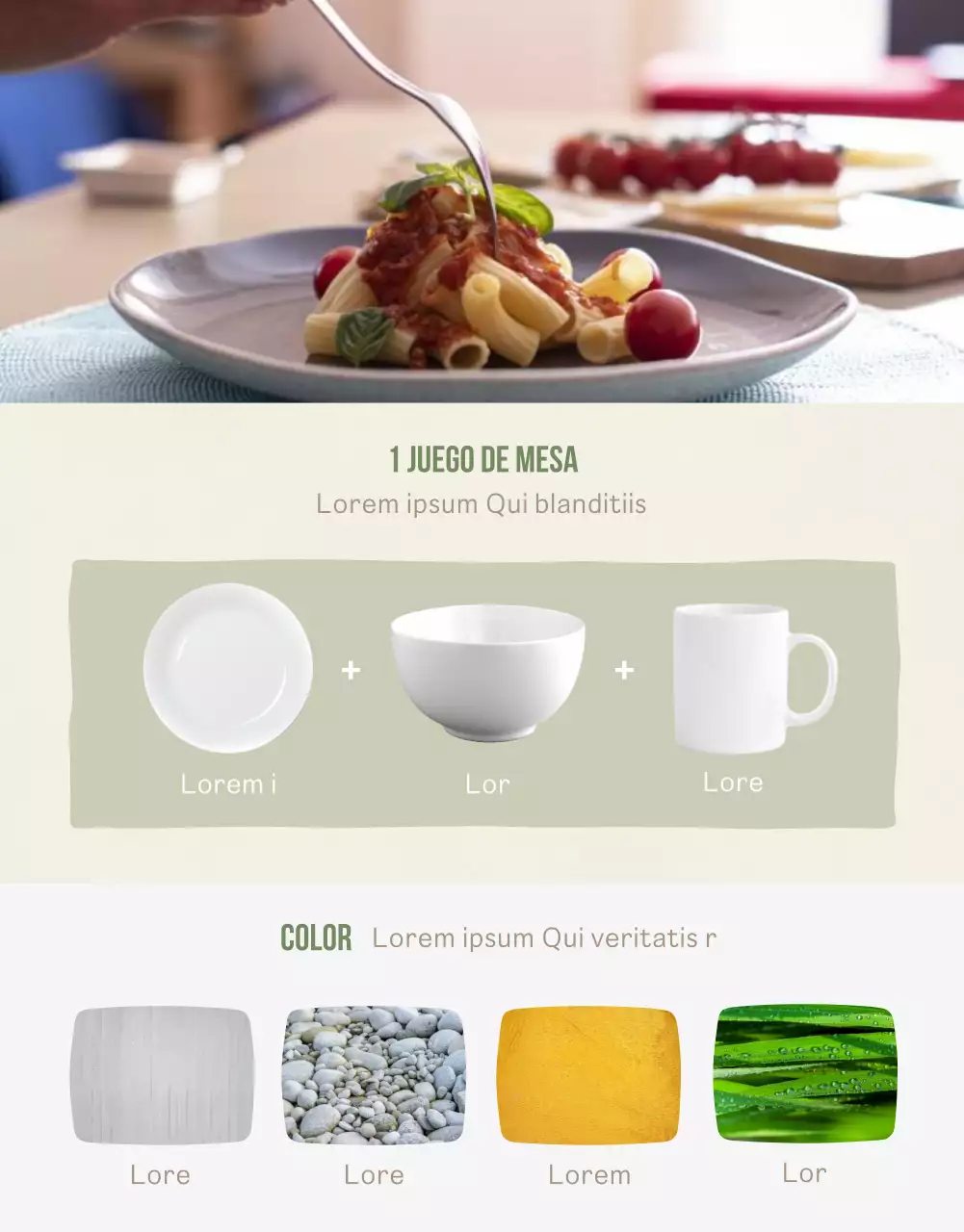 Presentamos un sencillo juego de porcelana en beige y verde