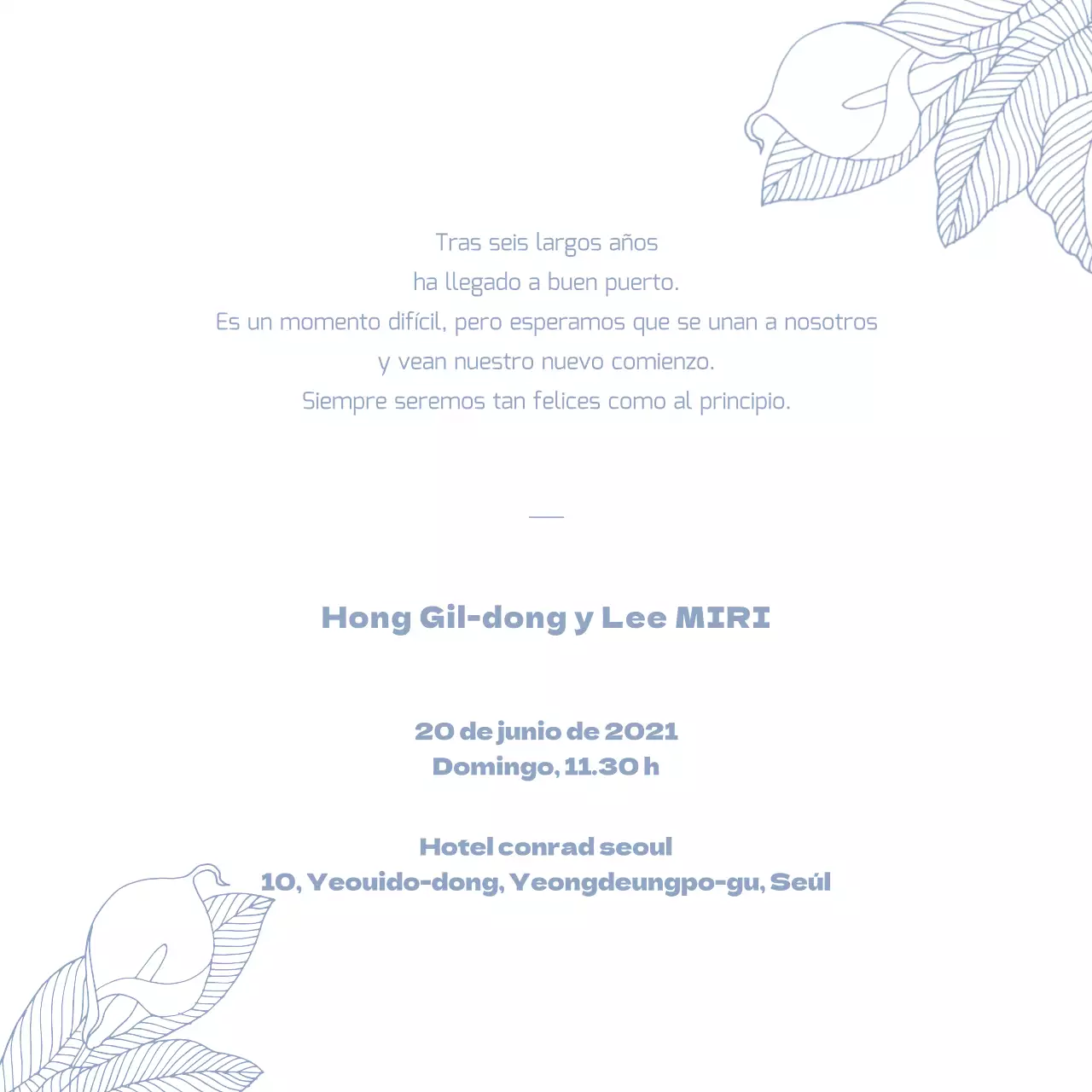 Foto de la boda invitación de boda postal cuadrada con la ilustración de color azul claro