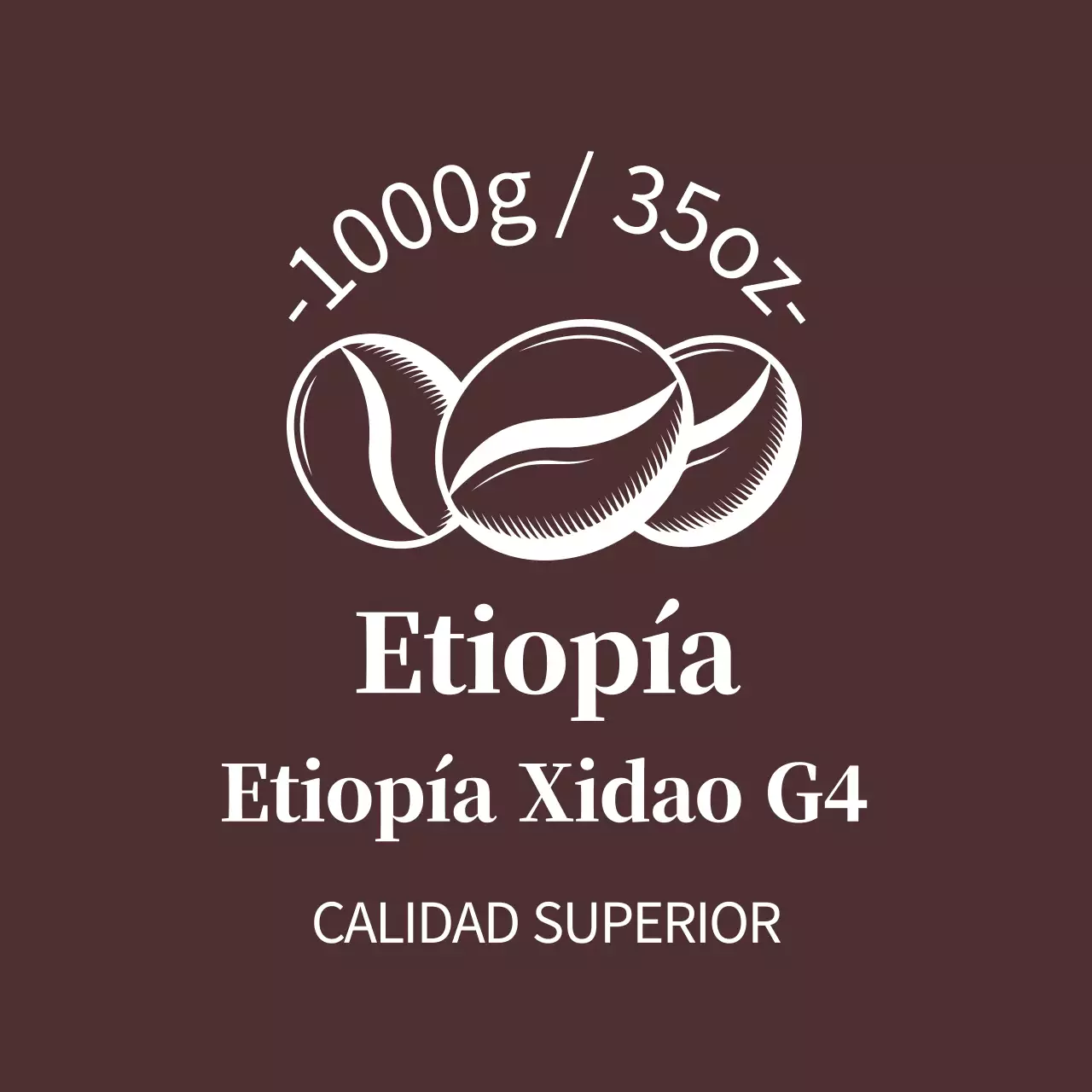 Etiqueta de granos de café con ilustración en marrón