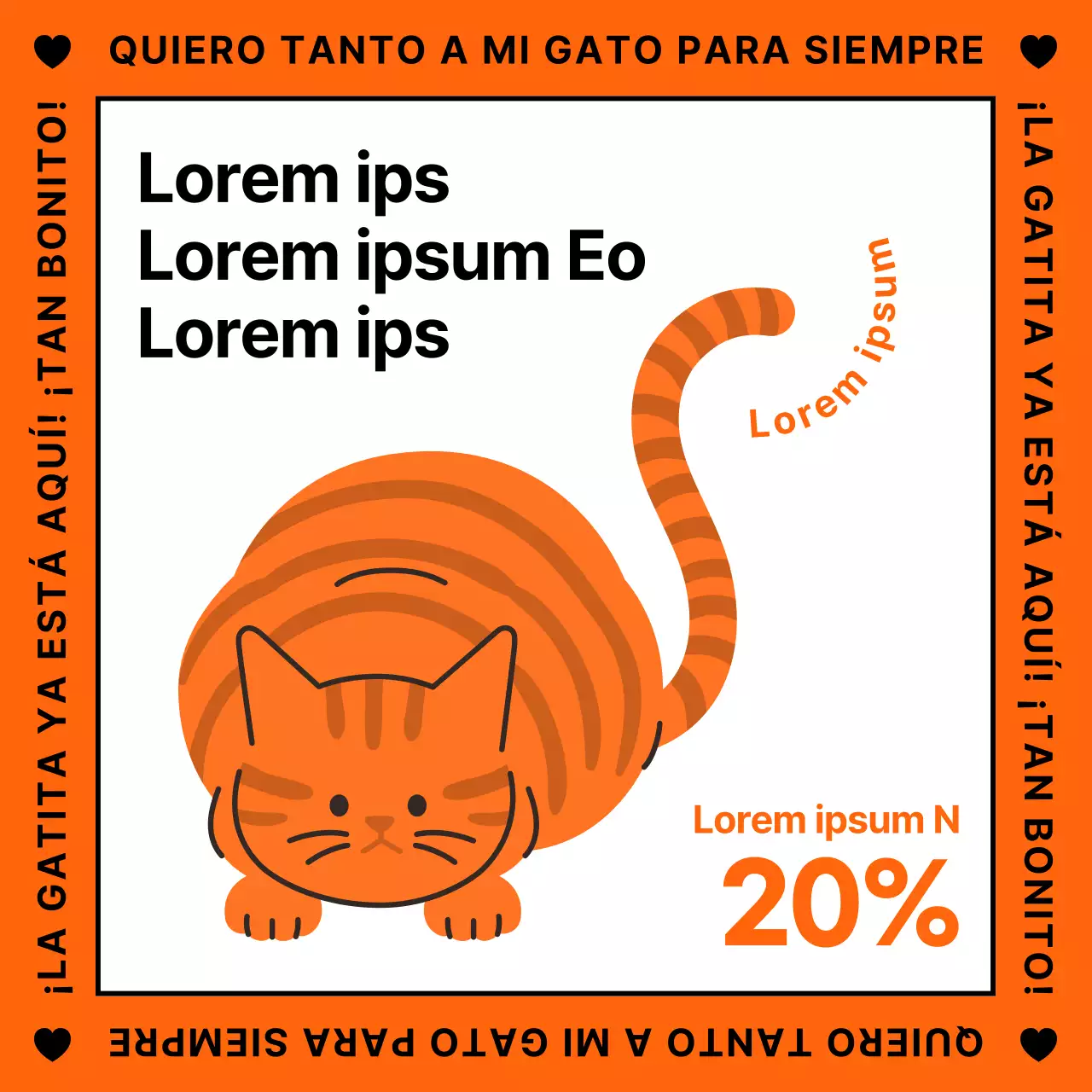 Una bonita promoción ilustrada de color naranja de artículos para gatos.