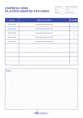 Un planificador de estudios limpio y azul