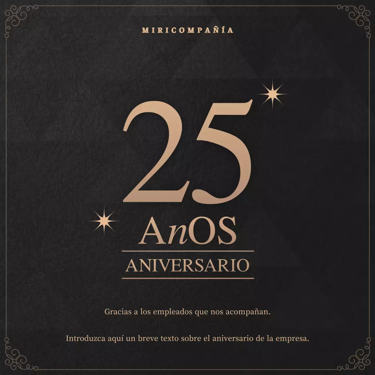 Un sencillo aniversario de empresa en negro y dorado