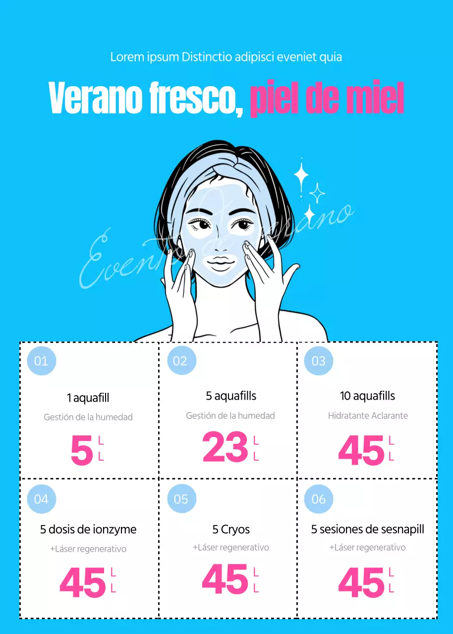 El cuidado de la piel azul y rosa ilustra el evento dermatológico del verano