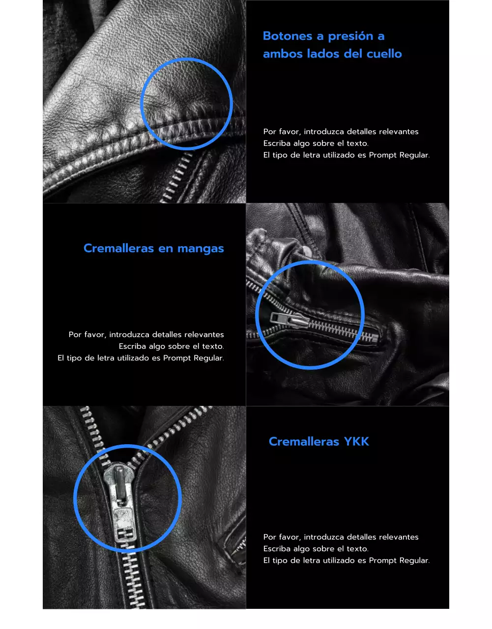 Tienda de chaquetas de cuero con diseño de imagen en negro y azul