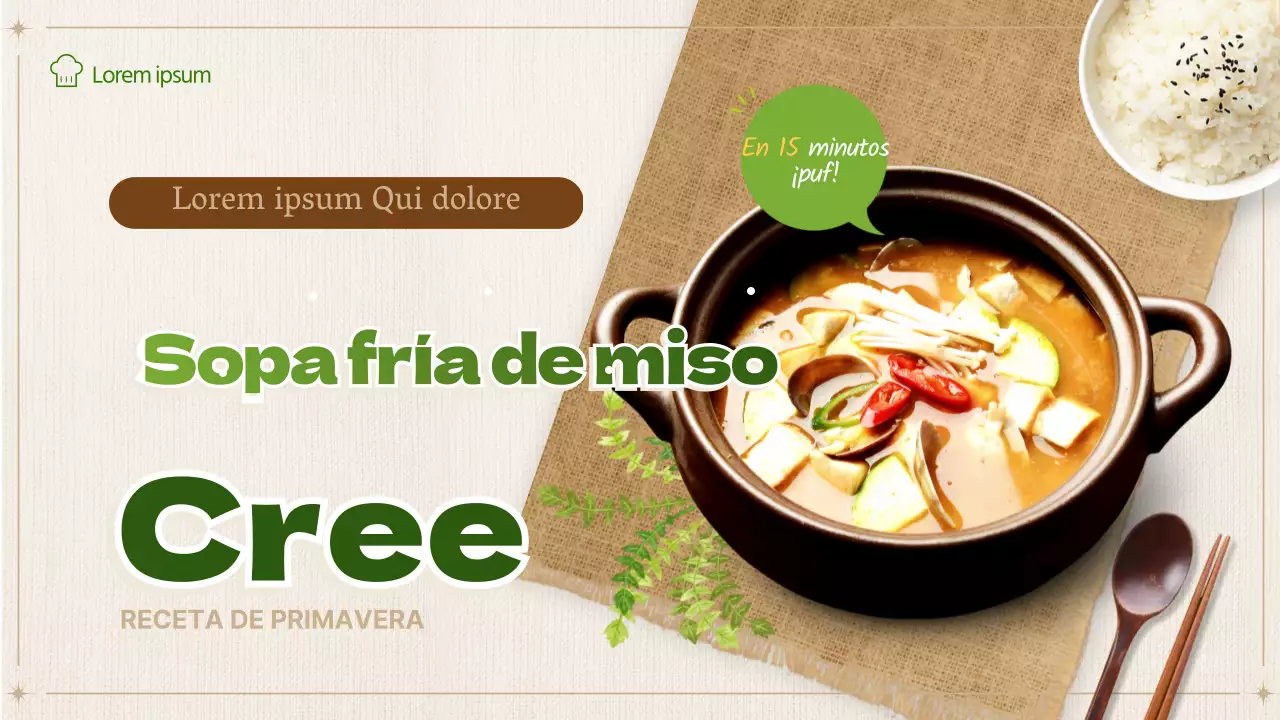 Receta de sopa de miso Miniatura de YouTube con combinación de colores verde y beige
