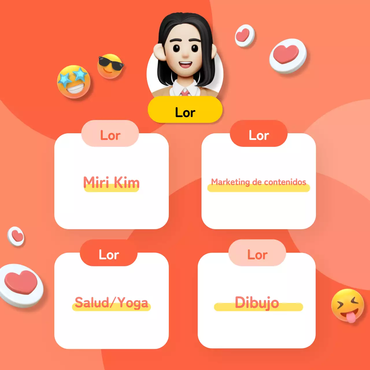 Icono 3D naranja y coralContenido de la biografía de Instagram