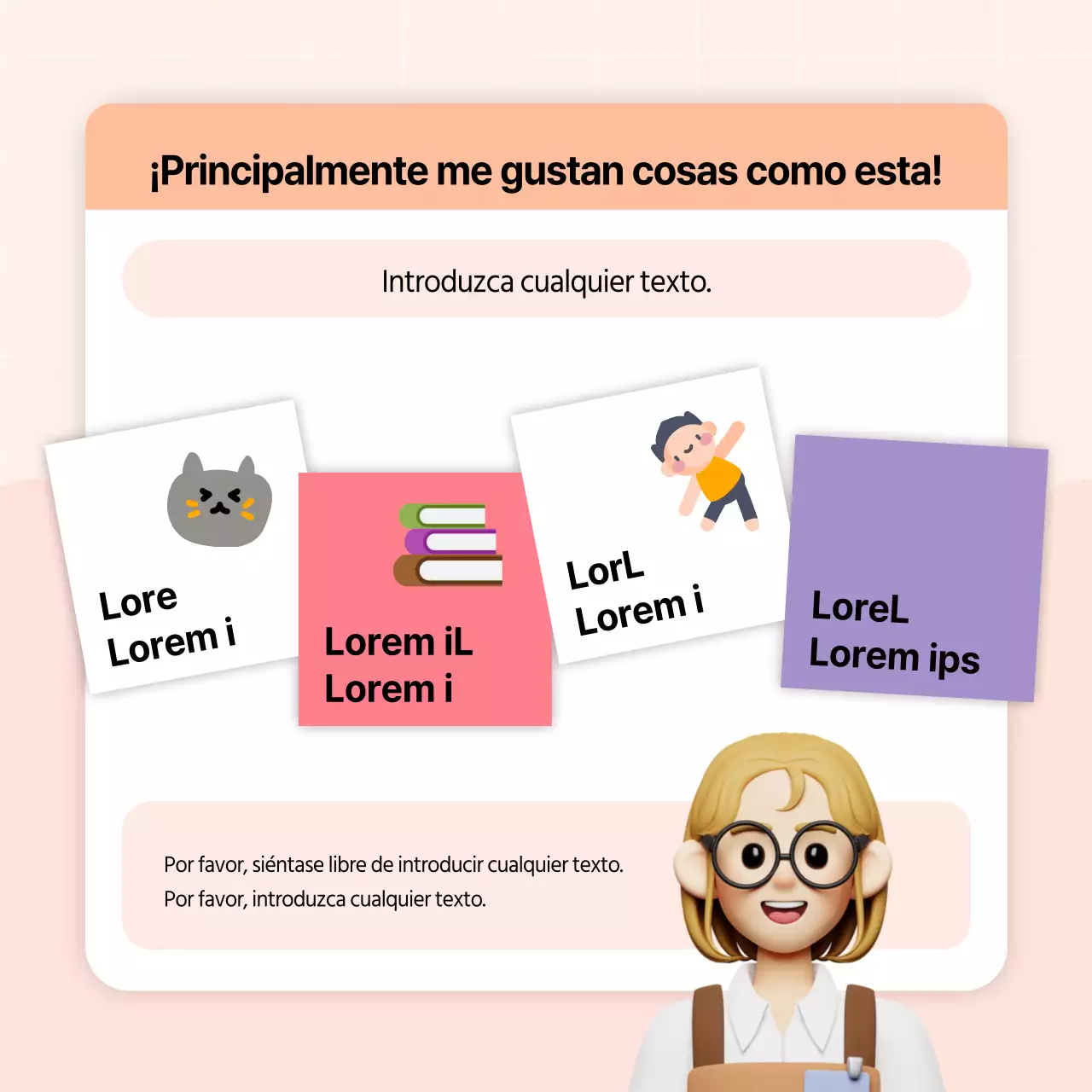 Biografía de perfil en redes sociales de estilo kitsch en naranja y rosa