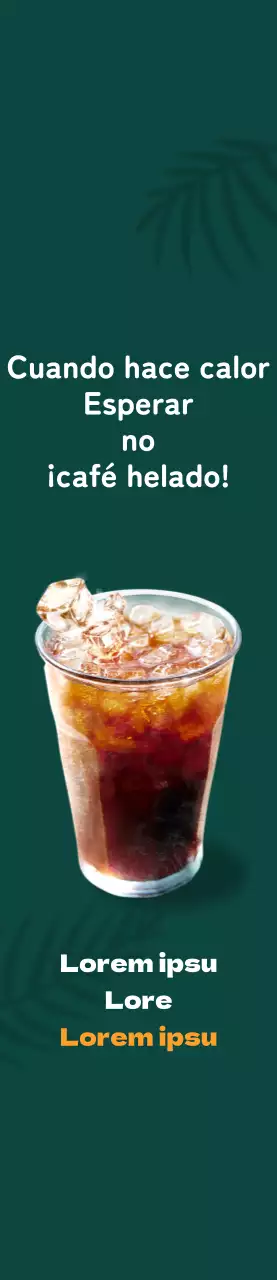 Iced Americano Cafe evento con sombra de palmera sobre fondo verde