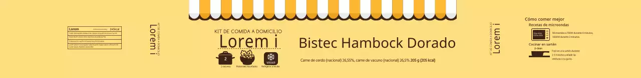 Etiqueta dorada ilustrada amarilla de filete de hamburguesa