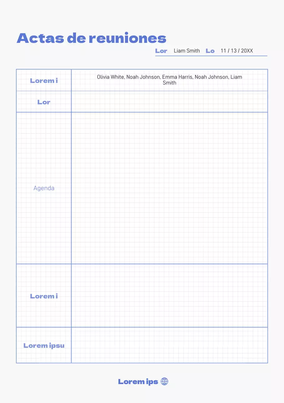 Minutos en cuadrícula con puntos blancos y azules