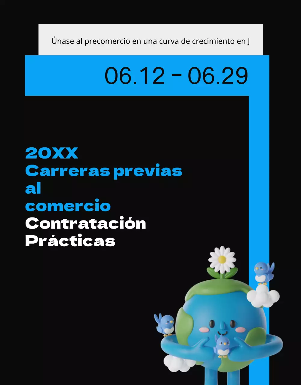 Azul y negro, concepto de folleto sencillo y limpio para la contratación de becarios
