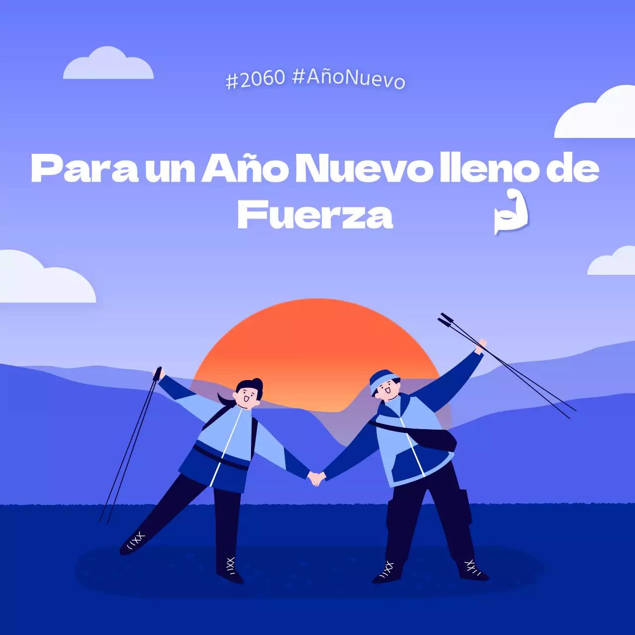 Saludable Año Nuevo en azul y naranja