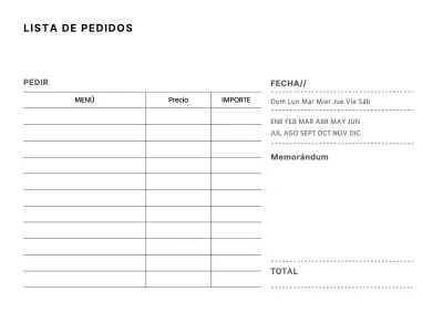 Concepto sencillo de formulario de pedido en blanco y negro