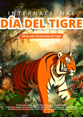 Ilustración del tigre naranja para el anuncio del Día del Tigre Valiente