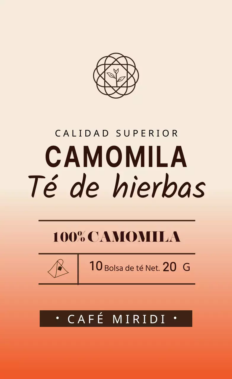 Etiqueta roja marfil ilustrada de té de manzanilla de café