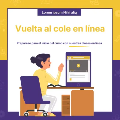Un anuncio en línea limpio, amarillo y morado para las admisiones presenciales
