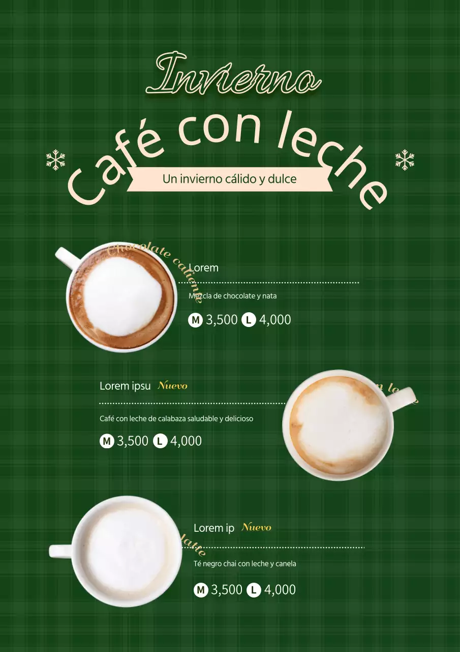 Un cartel limpio para la carta de bebidas de invierno