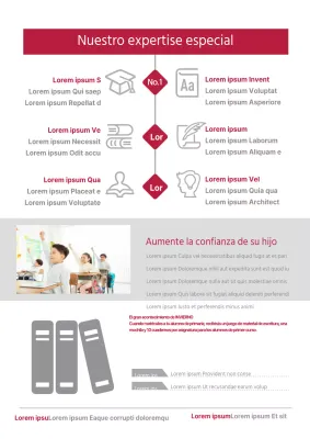 Promociona tu academia de inglés con iconos y fotos en rojo y gris