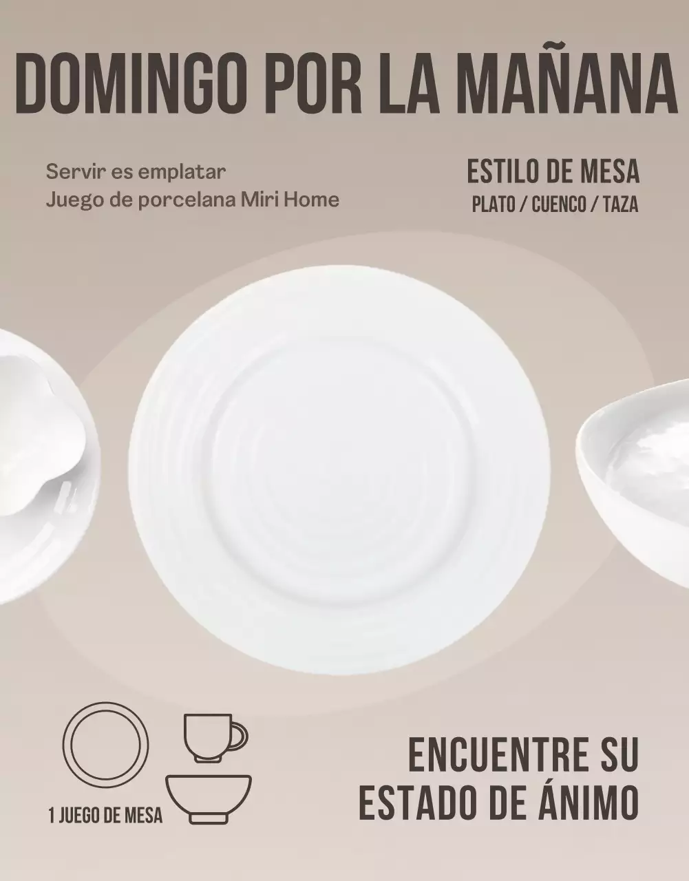 Presentamos un sencillo juego de porcelana en beige y verde