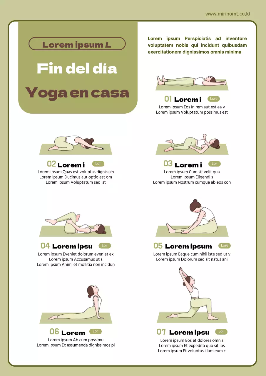 Guía de posturas de yoga en casa en tonos verdes y marrones