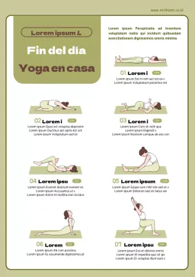 Guía de posturas de yoga en casa en tonos verdes y marrones