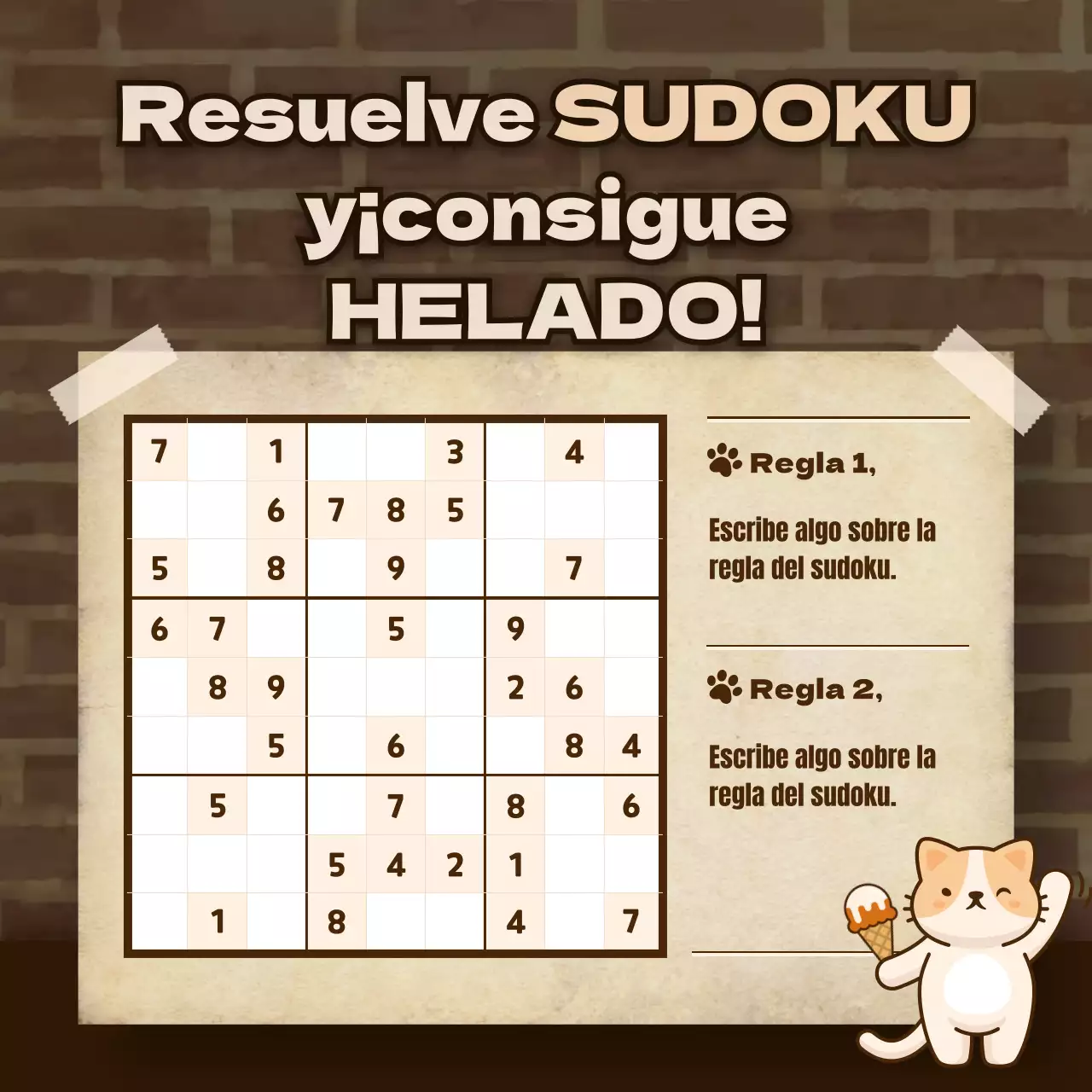 Simpático juego de Sudoku en marrón y azul claro