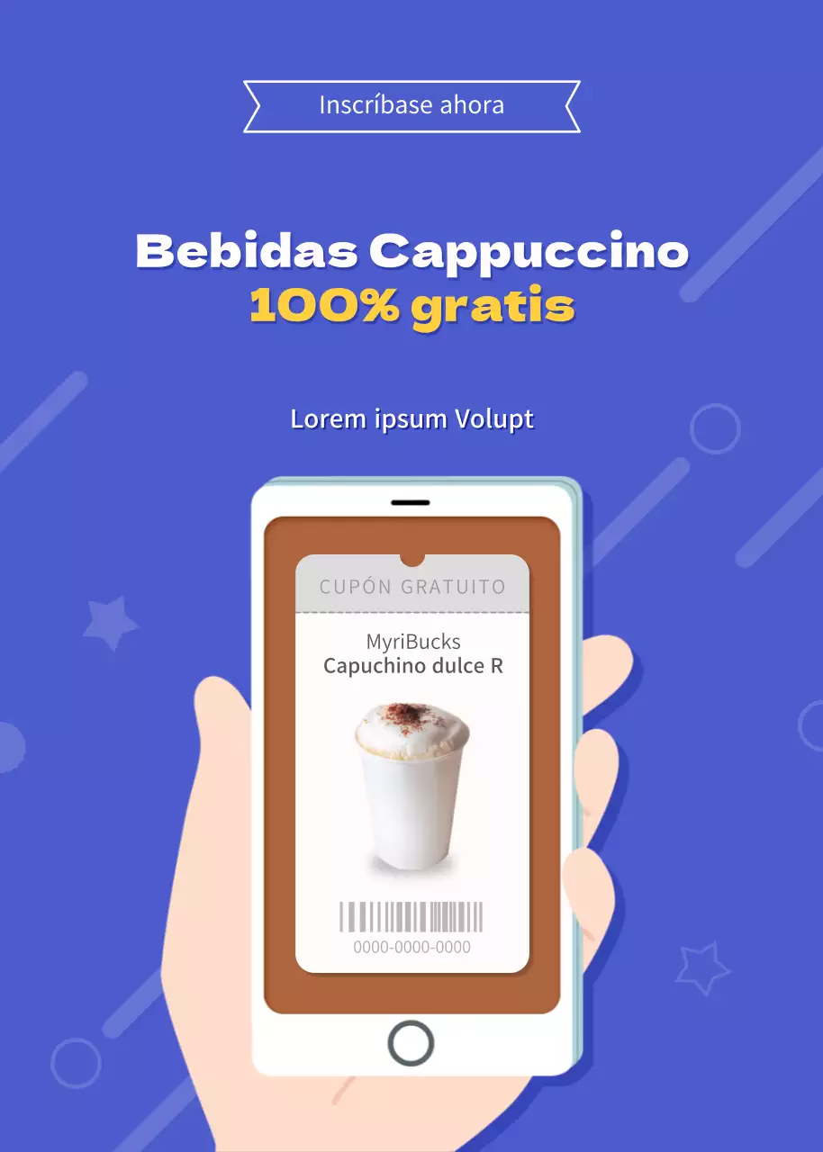 Ilustración cafetería con fondo azul cupón certificado evento