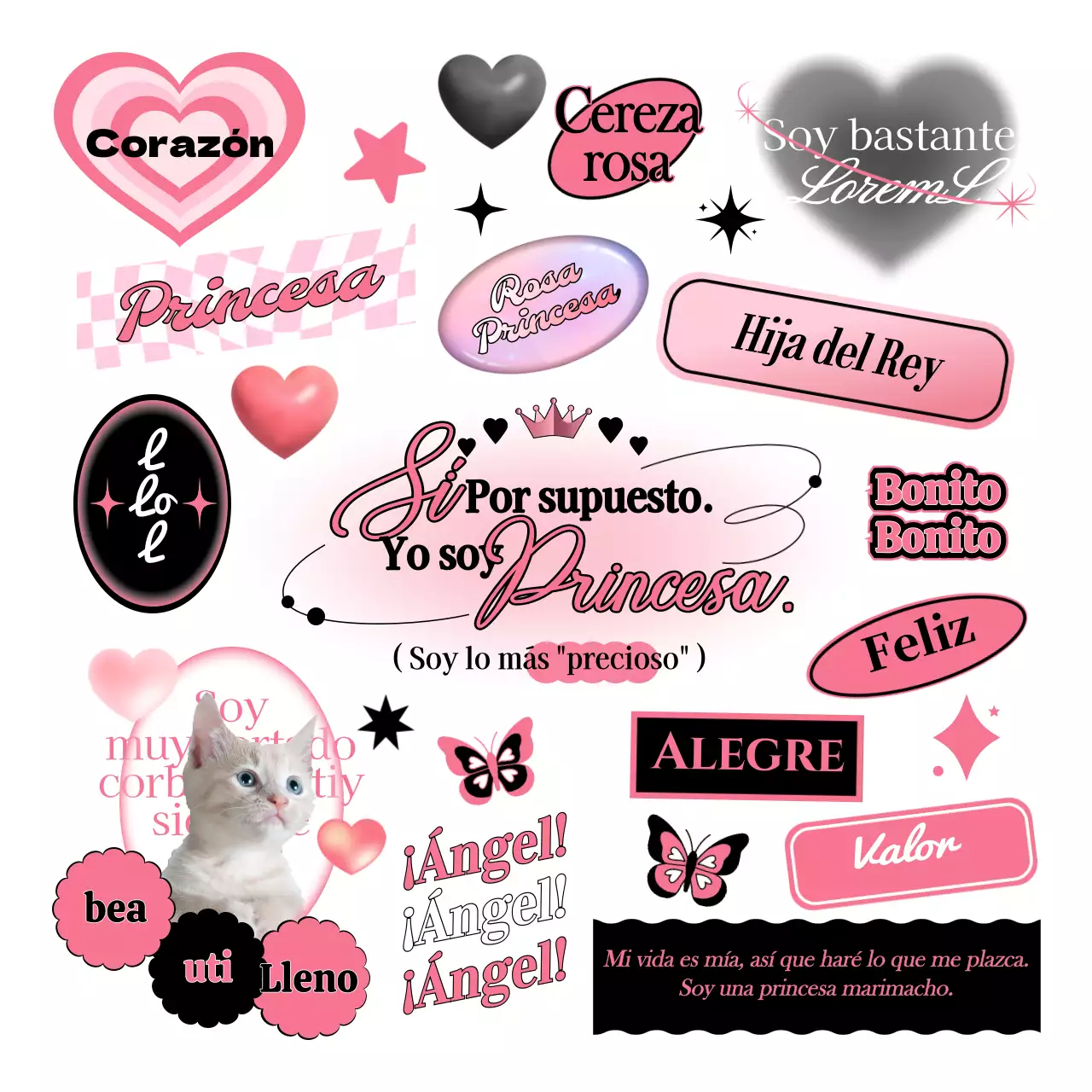 Diseño de texto con elementos conceptuales para adolescentes en negro y rosa