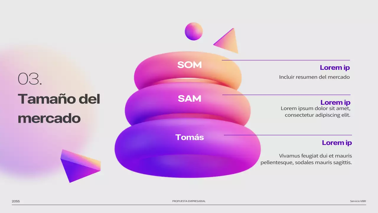 Pitch deck de imágenes en degradado de formas 3D de color púrpura