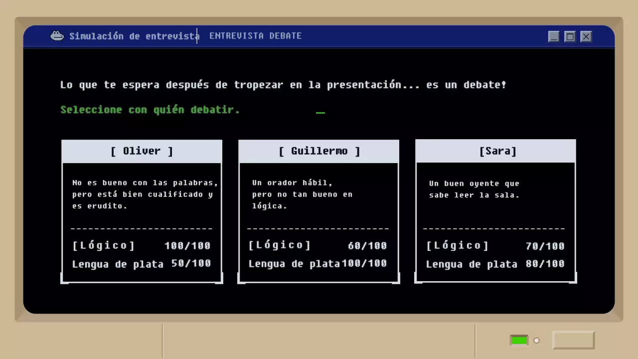 Simulación de entrevista de trabajo con un concepto de juego de barro negro retro